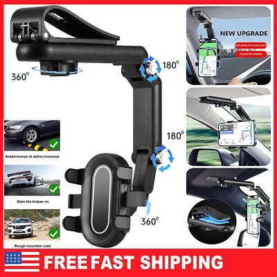 1080° Rotation Car Phone Holder Multifunction Car Sun Visor Smart Phone Stand US