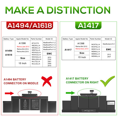 A1417 A1618 Battery For Apple Macbook Pro 15   A1398 Early 2012 Late 2014 2015