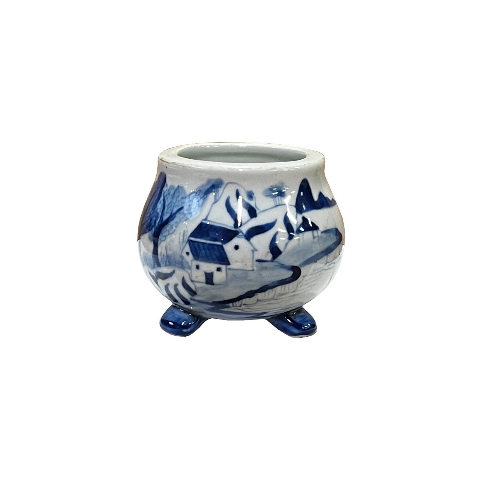 Small Chinese Blue White Porcelain Scenery Round Container Vase ws2878S Small Chinese Blue White Porcelain Scenery Round Container Vase ws2878S