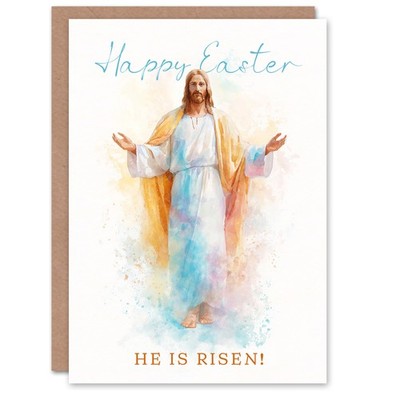Happy Easter Greeting Card – Christian Jesus He Is Risen, Blank Inside
