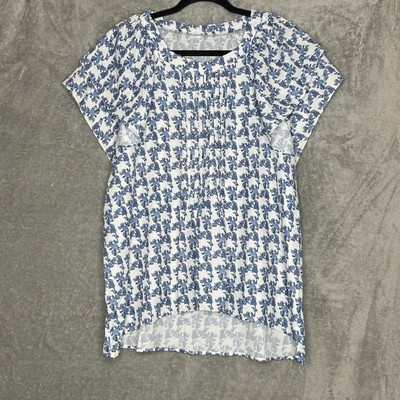Amazon 2X Shirt Top Blue Floral Flower Cap Short Sleeve Scoop Neck High Low