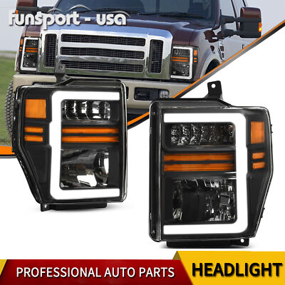 Black Headlights For 2008-2010 Ford F250 F350 F450 Super Duty w/ LED Sequential