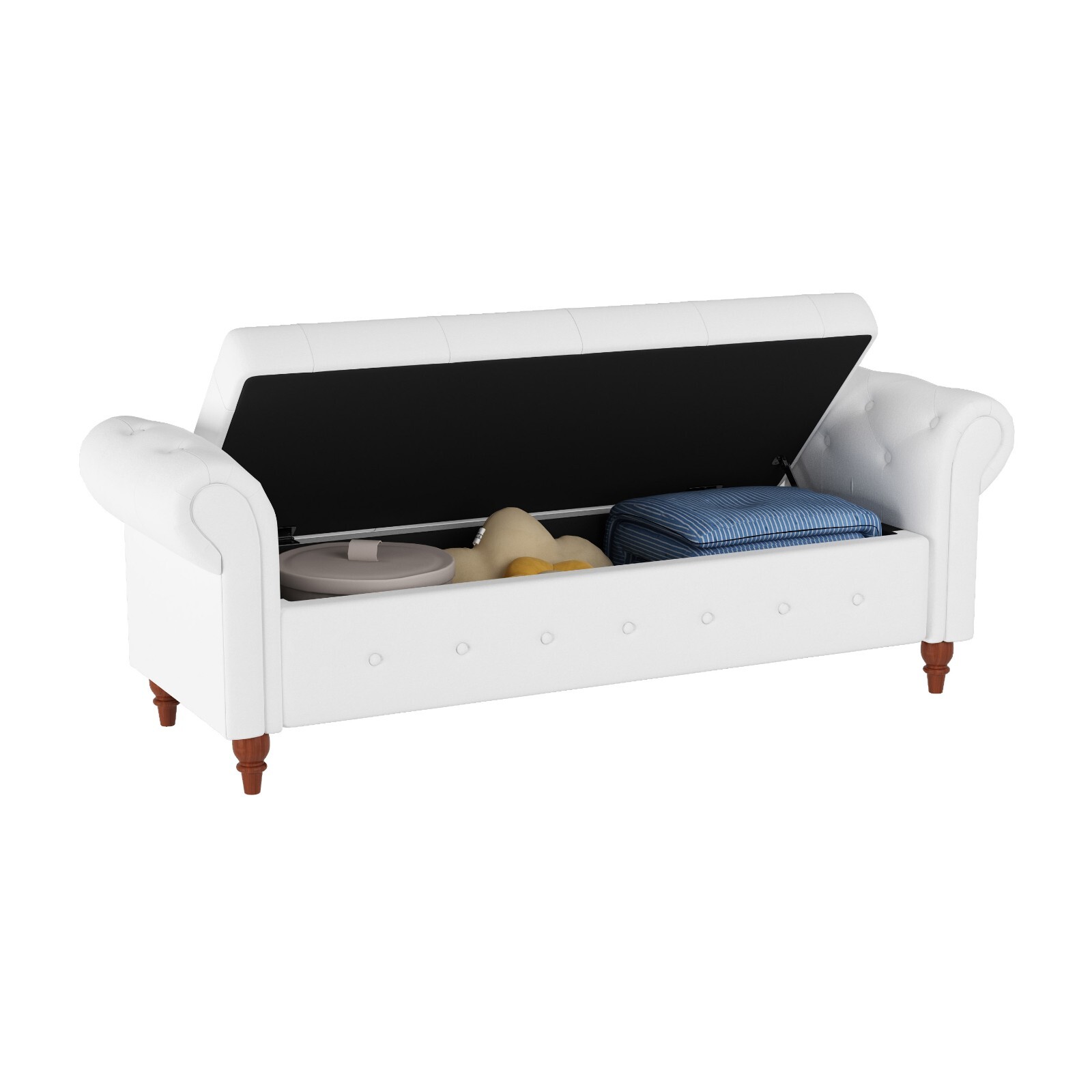 Modern Velvet Upholstered End of Bed Bench Storage Ottoman Seat with Rolled Arms