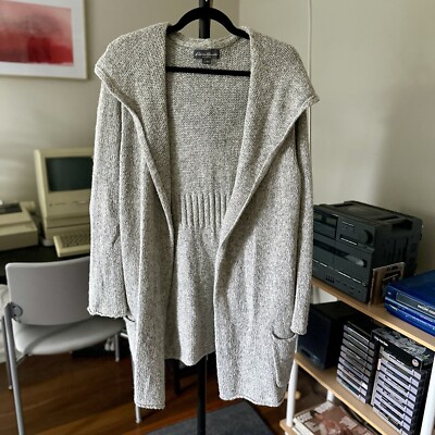 Eddie Bauer Long Hooded Cardigan Grey Cozy Lounge with Pockets Womens Size M/L