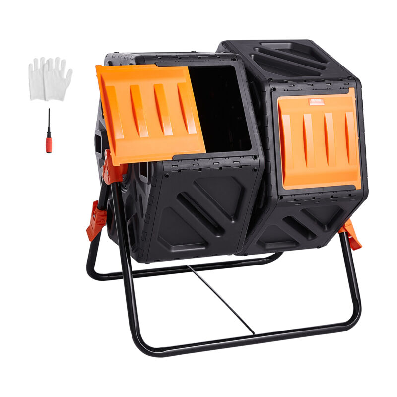 VEVOR Compost Bin 37 Gal Dual-Chamber Composter Tumbler Rotating Sliding