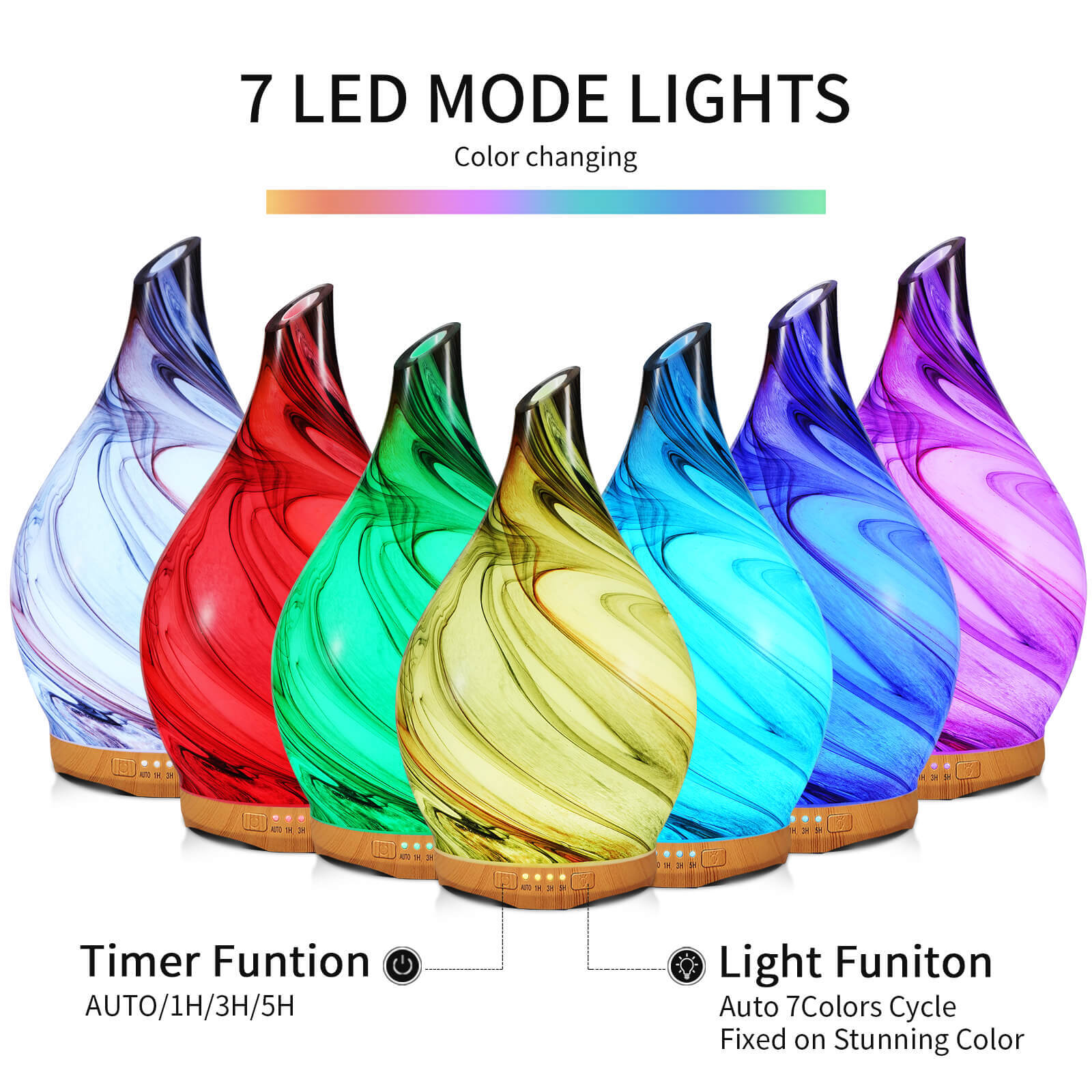 280ML Glass Essential Oil Diffuser Ultrasonic Humidifier Waterless Auto-Off 7Hrs