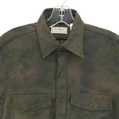 LL BEAN Allagash Flannel Shirt Green Camo MADE IN USA Size SMALL 14 - 14.5