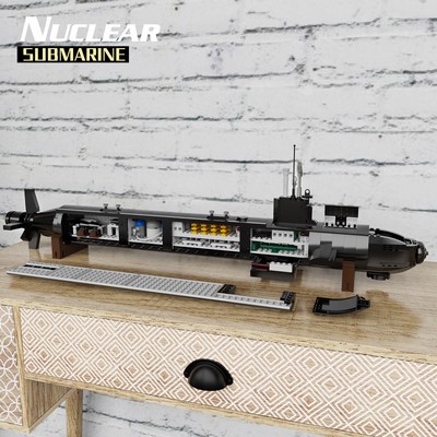 MOC Ship Model Nucleared Submarine with Light Collection Building Block Toy Gift