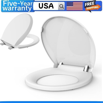 Durable Round Toilet Seat with Slow Soft Close Easy to Install and Clean Round