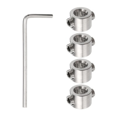 4pcs 6mm Drill Stop Collar Depth Stop with Hex Wrench, Anodizing Surface Silver