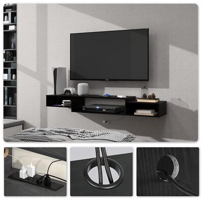 Entertainment Center, Modern Black Floatin...