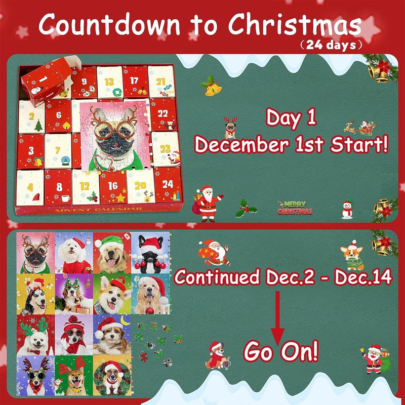 Puzzle Advent Calendar Dog Puzzle Toy 24 Days Christmas Countdown Calendar