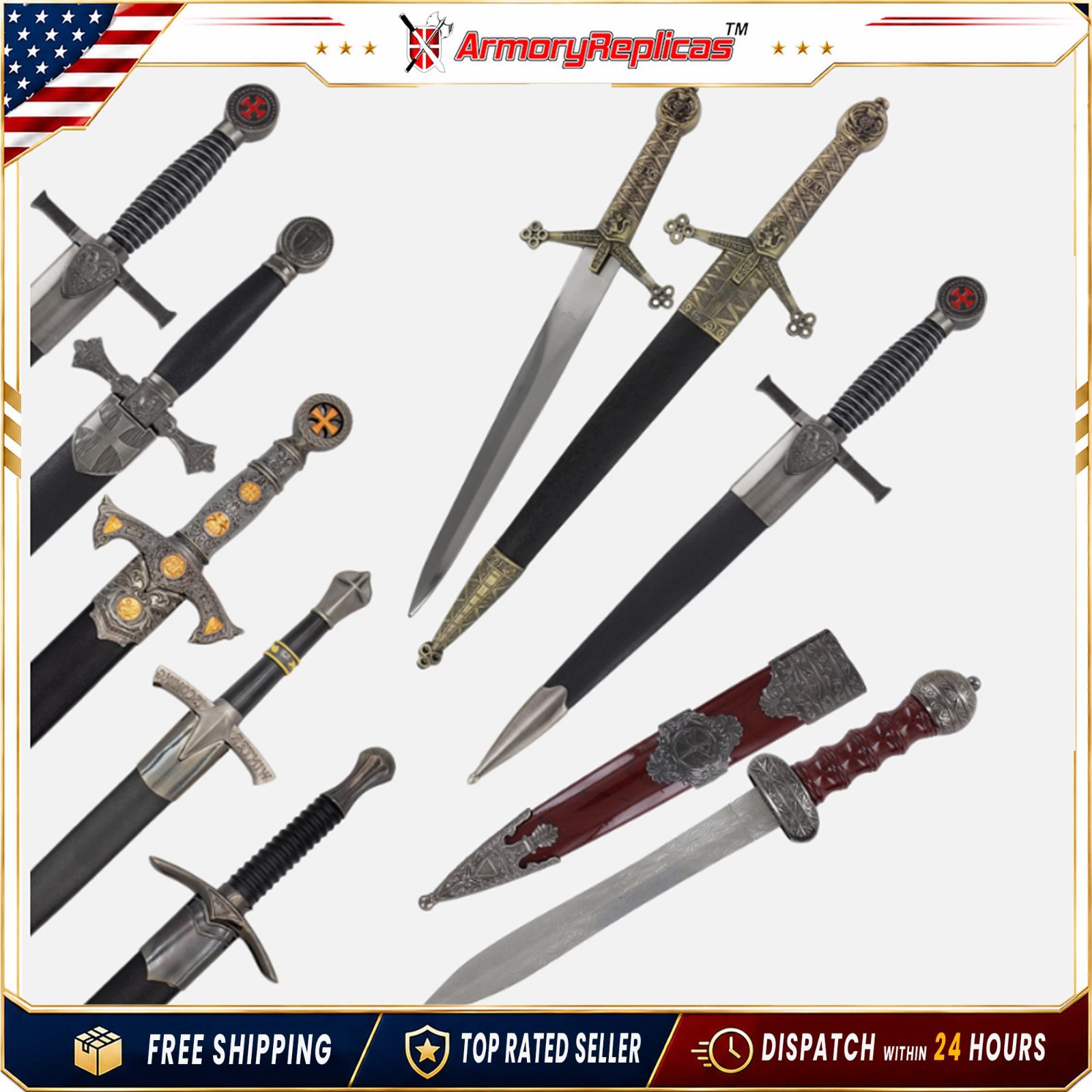 MEDIEVAL KNIGHT HISTORICAL TEMPLAR CEREMONIAL DAGGER COLLECTION W/ SCABBARD