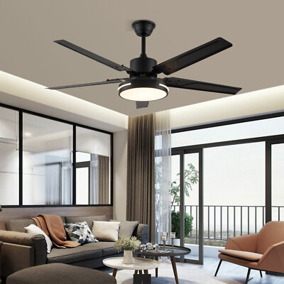48'' Modern 5 Blades Ceiling Fan Light LED 3 Color Chandelier Lamp Remote Control