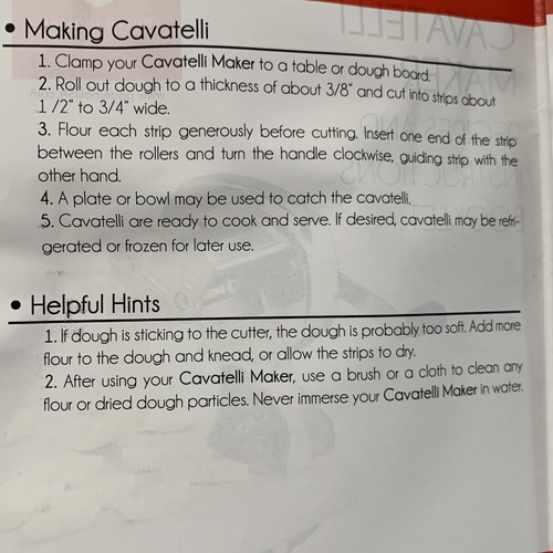 Cavatelli Gnocchi Pasta Maker Paderno Recipes instructions included Countertop