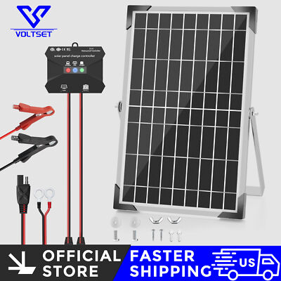 10~50W Solar Panel 12V Trickle Charger Battery Charger Kit Maintainer Car RV US