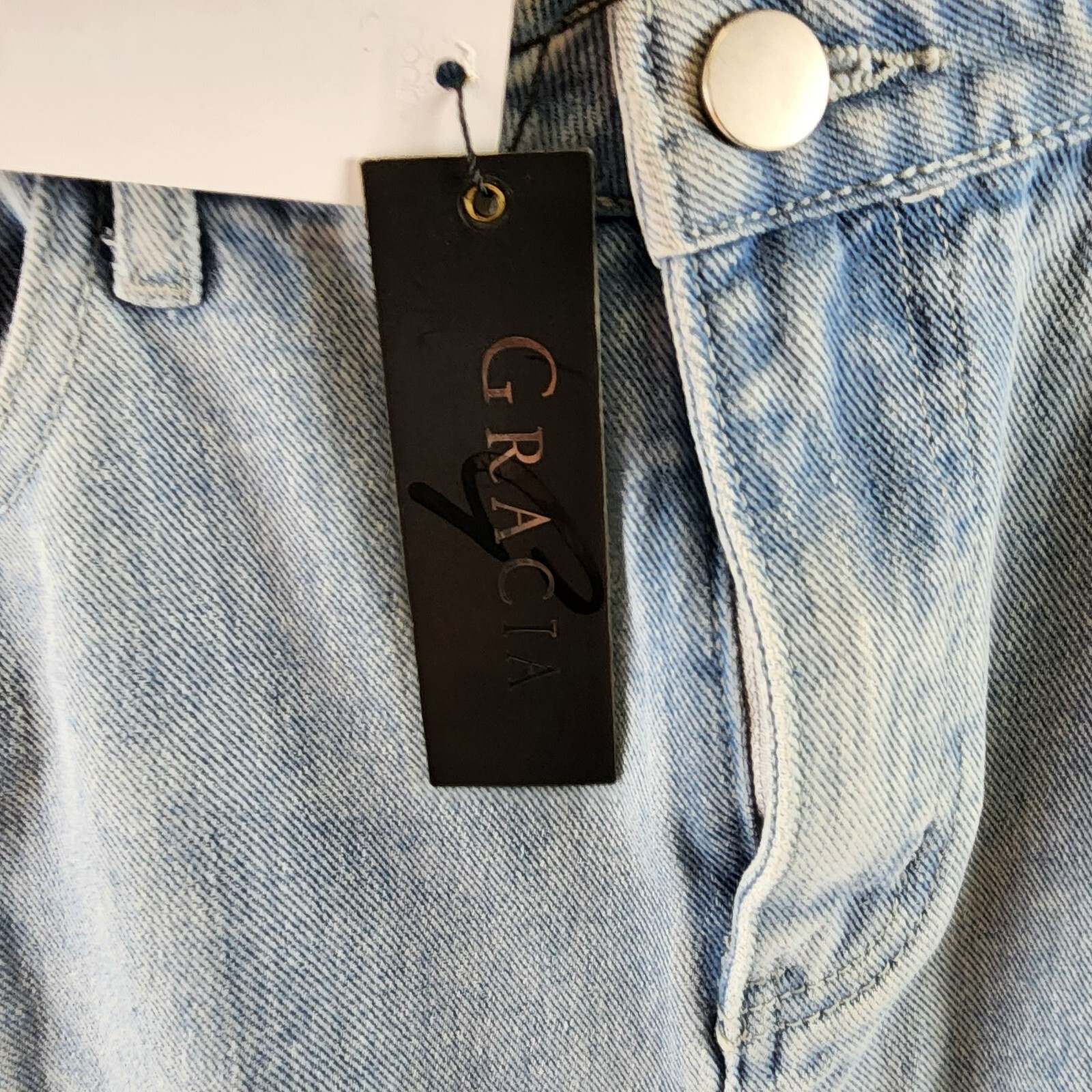 Gracia Straight Cut Midi Denim Skirt Women's L Blue Side Pockets Button Zip - Picture 8 of 17