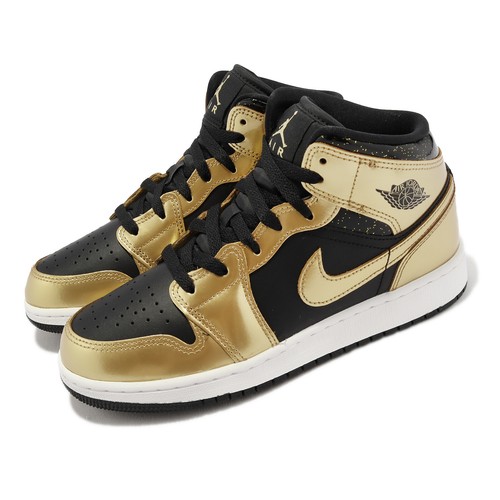 

Nike Air Jordan 1 Mid SE GS Black Metallic Gold Junior Kid AJ1 Casual DR6967-071, Черный, Air Jordan 1 Mid Se Gs