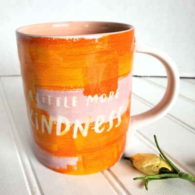 Anthropologie Orange Coffee Mug Cup Jen B Peters  A Little More Kindness 