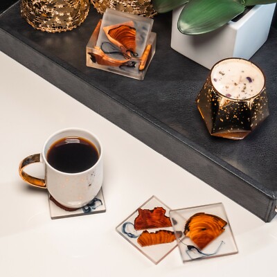  Wood Resin Coasters Handcrafted Japanese Cedar 6PCS with FREE Matching Cradle