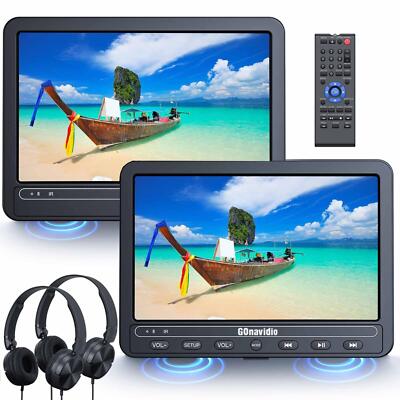 2x10.5'' Dual Screen Car Headrest DVD Player Portable W/ Headsets USB SD Battery