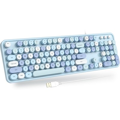 Retro Typewriter Keyboard Full-Size USB Wired with Number Pad Blue Colorful