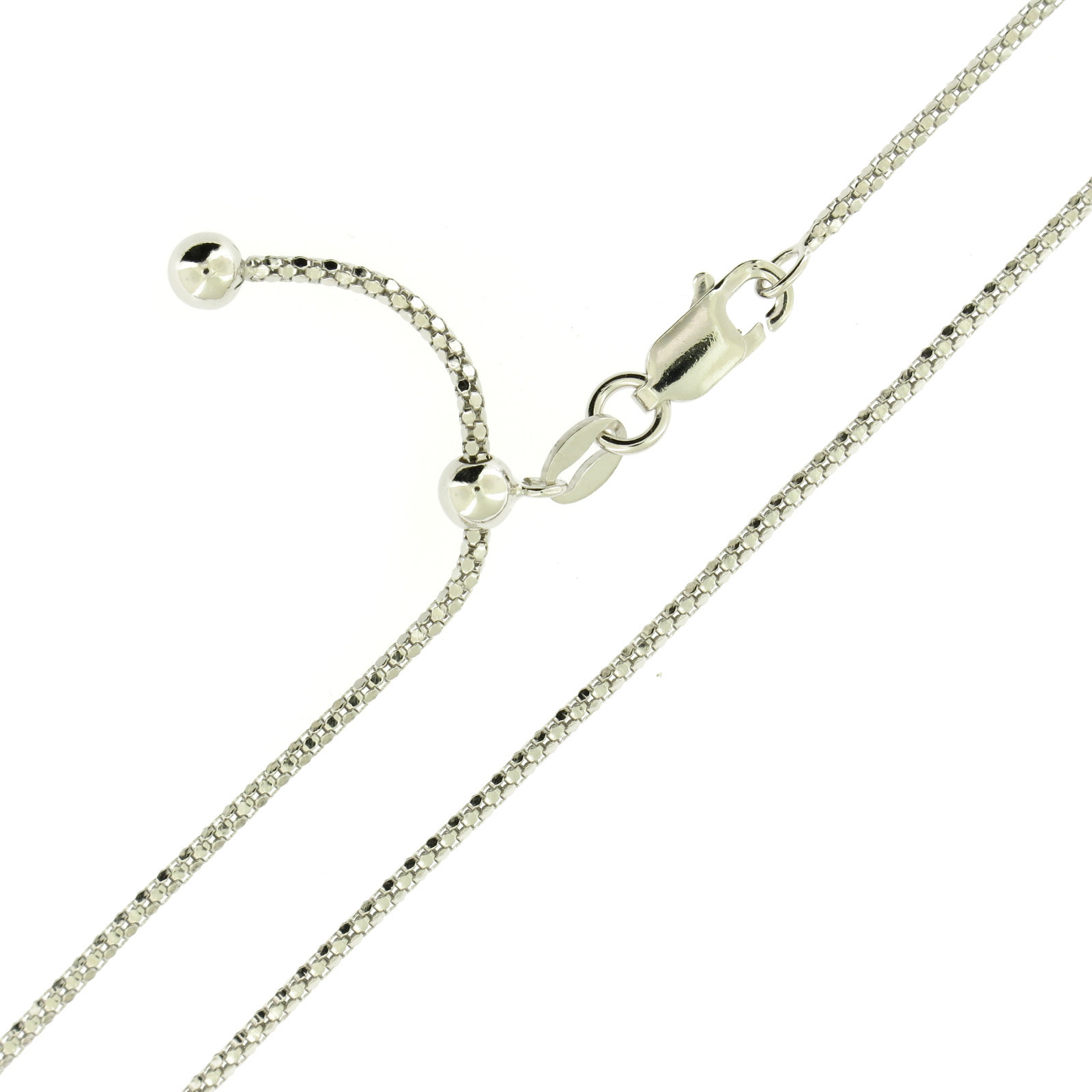 925 Sterling Silver Rhodium Finish Diamond Cut Popcorn Adjustable Slider Chain