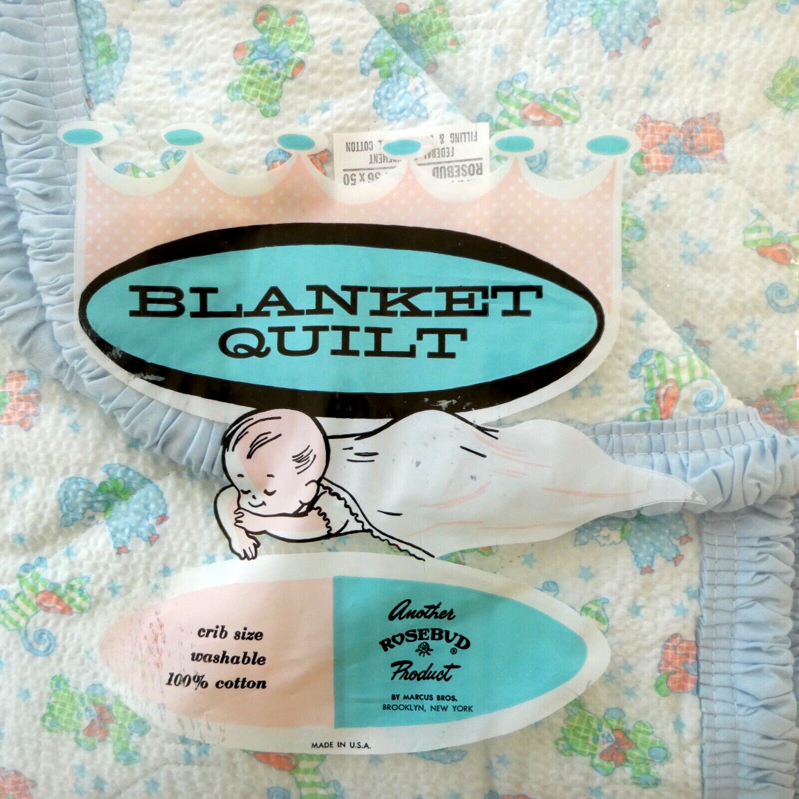 Quilt Seersucker Ruffle Edge Plaid Animals 1960s Nos