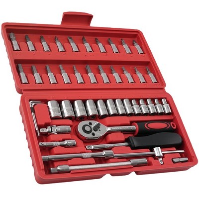 46pcs 1/4 Ratchet Socket Wrench Set 4-14mm Hex Screwdriver