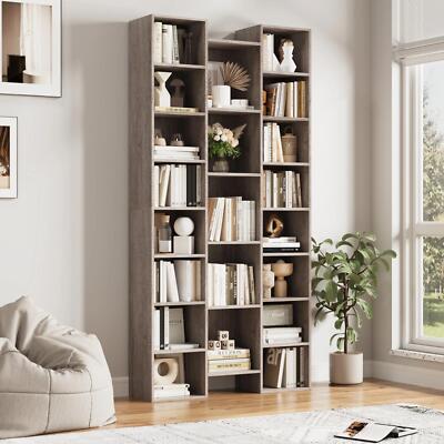 Homfa 21-Cube Bookcase and Bookshelves with Adjustable Shelves, Triple Width Open CD Display Storage Rack, Oak