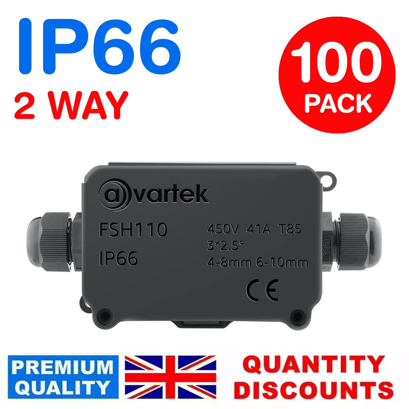 100 IP66 Junction Box 2 Way Waterproof Outdoor Black Electrical Cable Connector