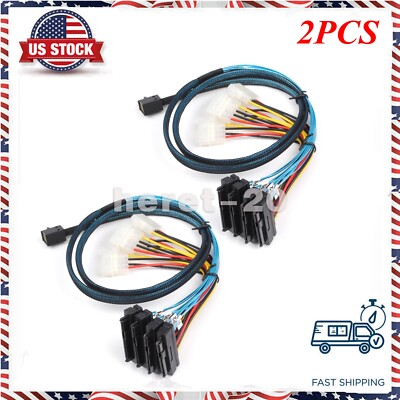 2X SFF-8643 Internal Mini SAS to 4x 29pin SFF-8482 Connectors Power 12GB/S Cable