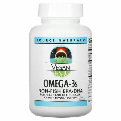 Source Naturals Vegan Omega-3S EPA-DHA 300 мг 60 веганских мягких капсул без молочных продуктов,