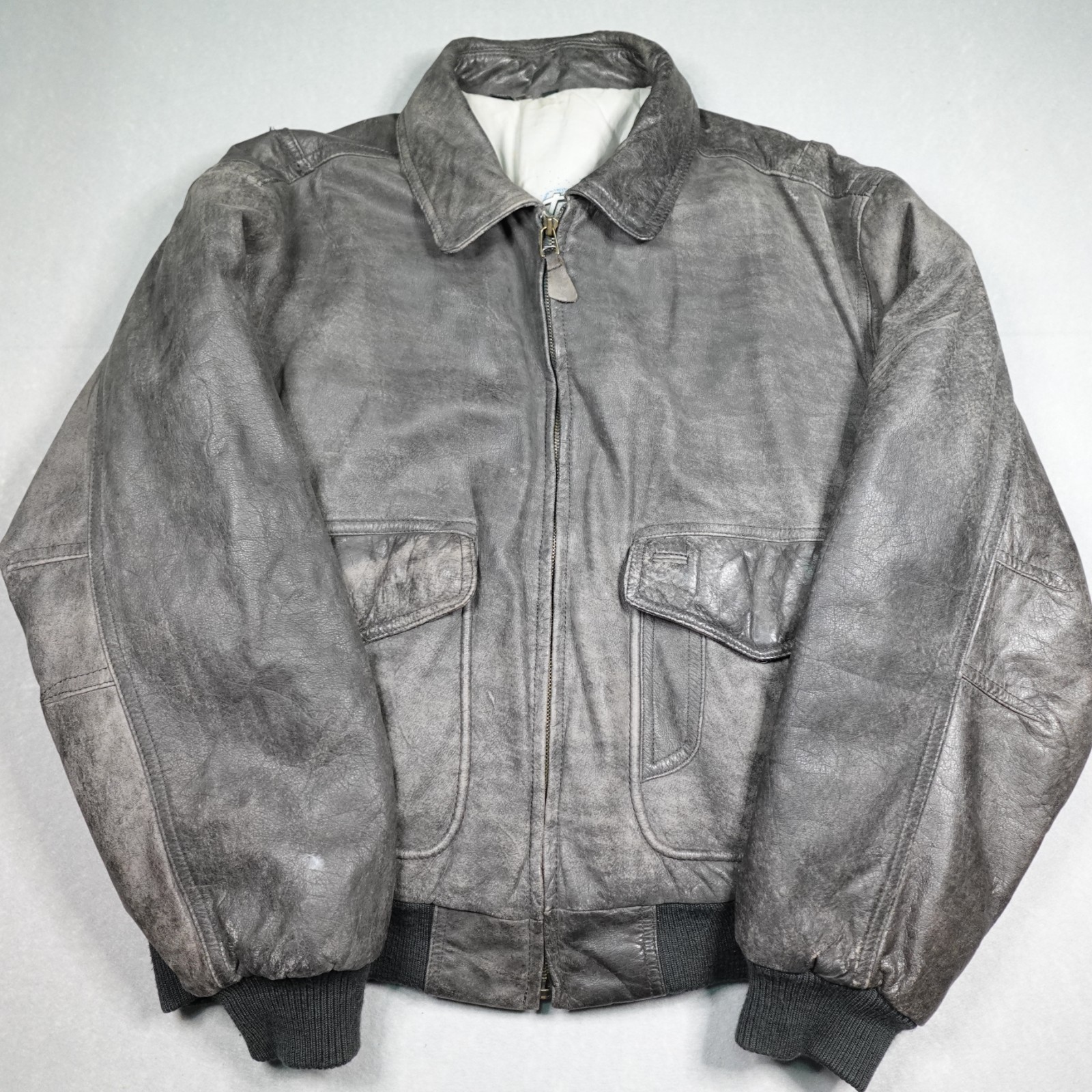 Vintage Members Only Jacket Mens 42 Gray Leather Horizon