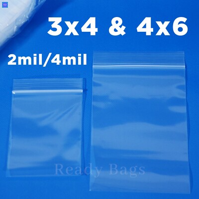 Clear Small Zip Lock 3''x 4'' 4''x 6'' Plastic Bags 2Mil Reclosable Jewelry Baggies