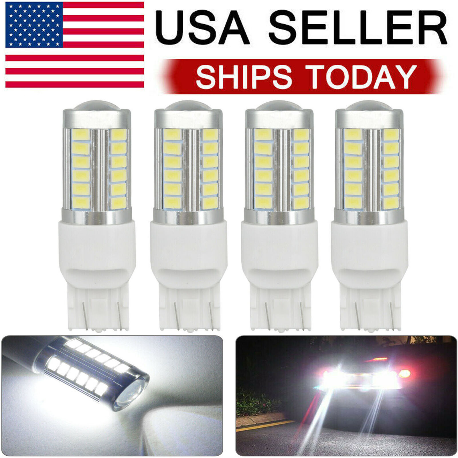 4-PCS 7443 LED White 6000K Reverse Backup Turn Signal Parking Light Bulbs