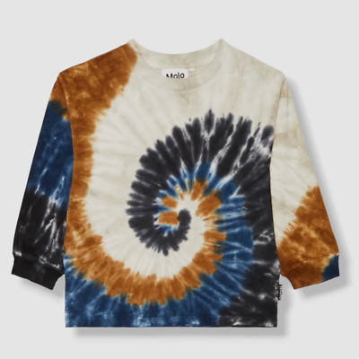 $60 Molo Kids Boy's Blue Tie-Dye Long Sleeve Pullover Sweater Size 4