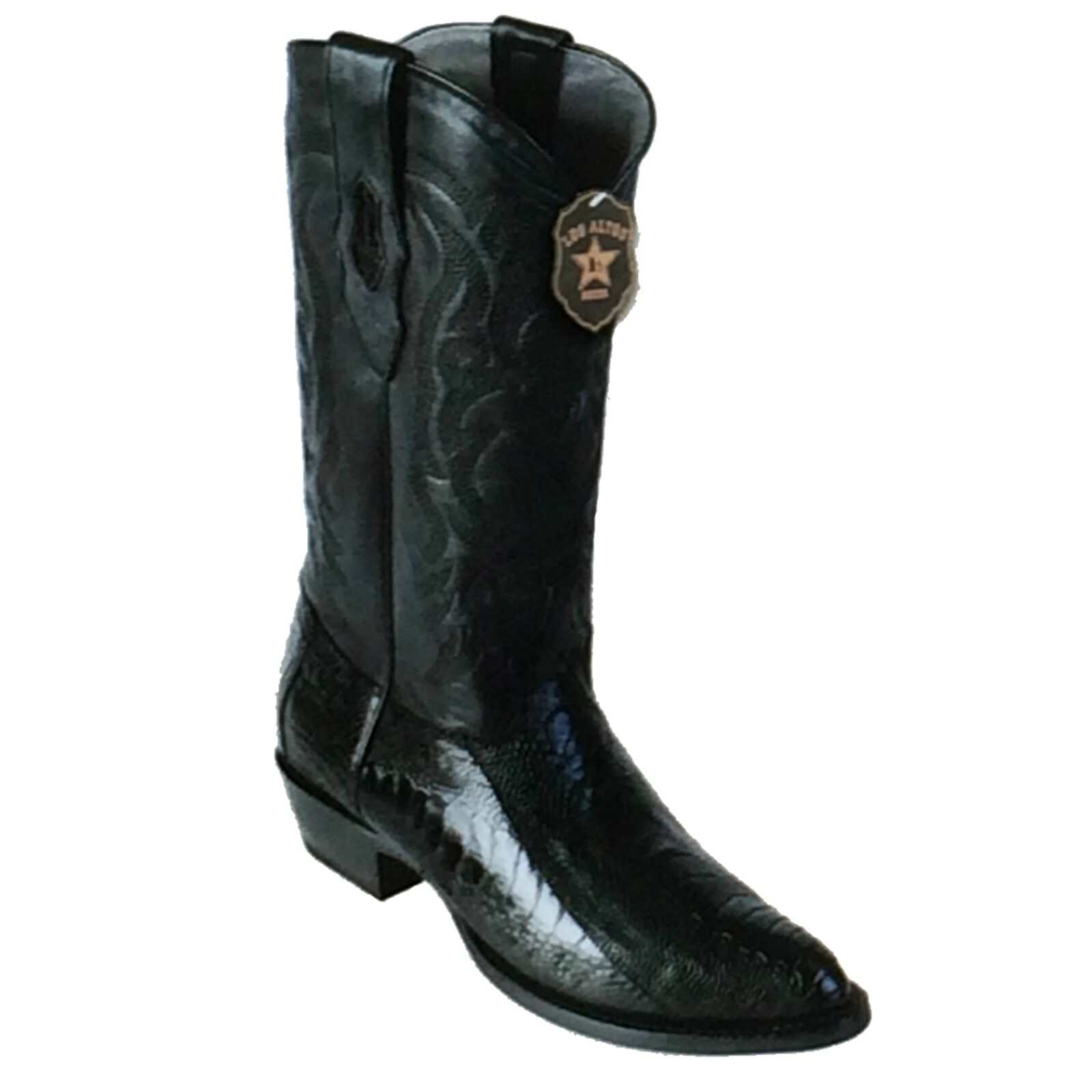 Pre-owned Los Altos Boots Los Altos, Western Cowboy Men Boot, Ostrich Leg, H-65 Round Toe,check Availably In Black 650505