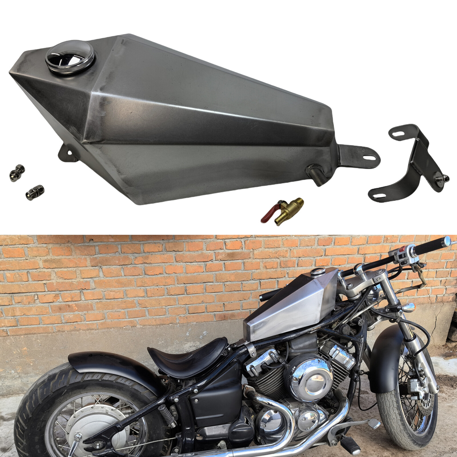 7L Silver Handmade Motorcycle Petrol Gas Fuel Tank For YAMAHA