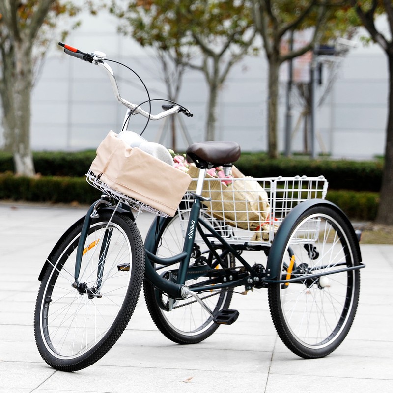 26"/24" Adult Tricycle Trike 3-Wheel Trike Cruiser Bike w/ C