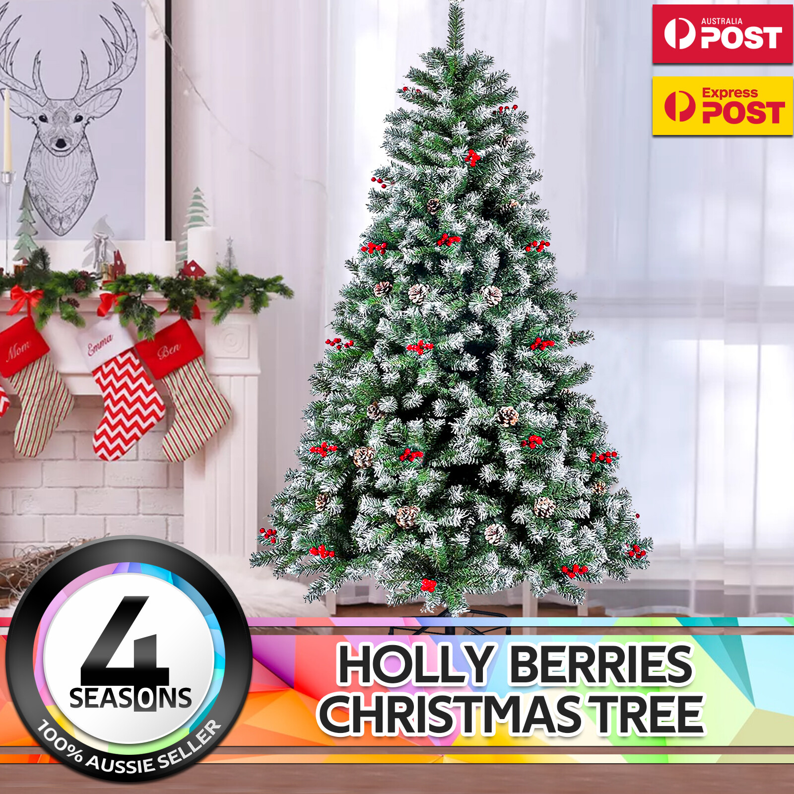 Xmas Christmas Tree Snow Tips Pinecone Holly Berries Decorations Ornaments