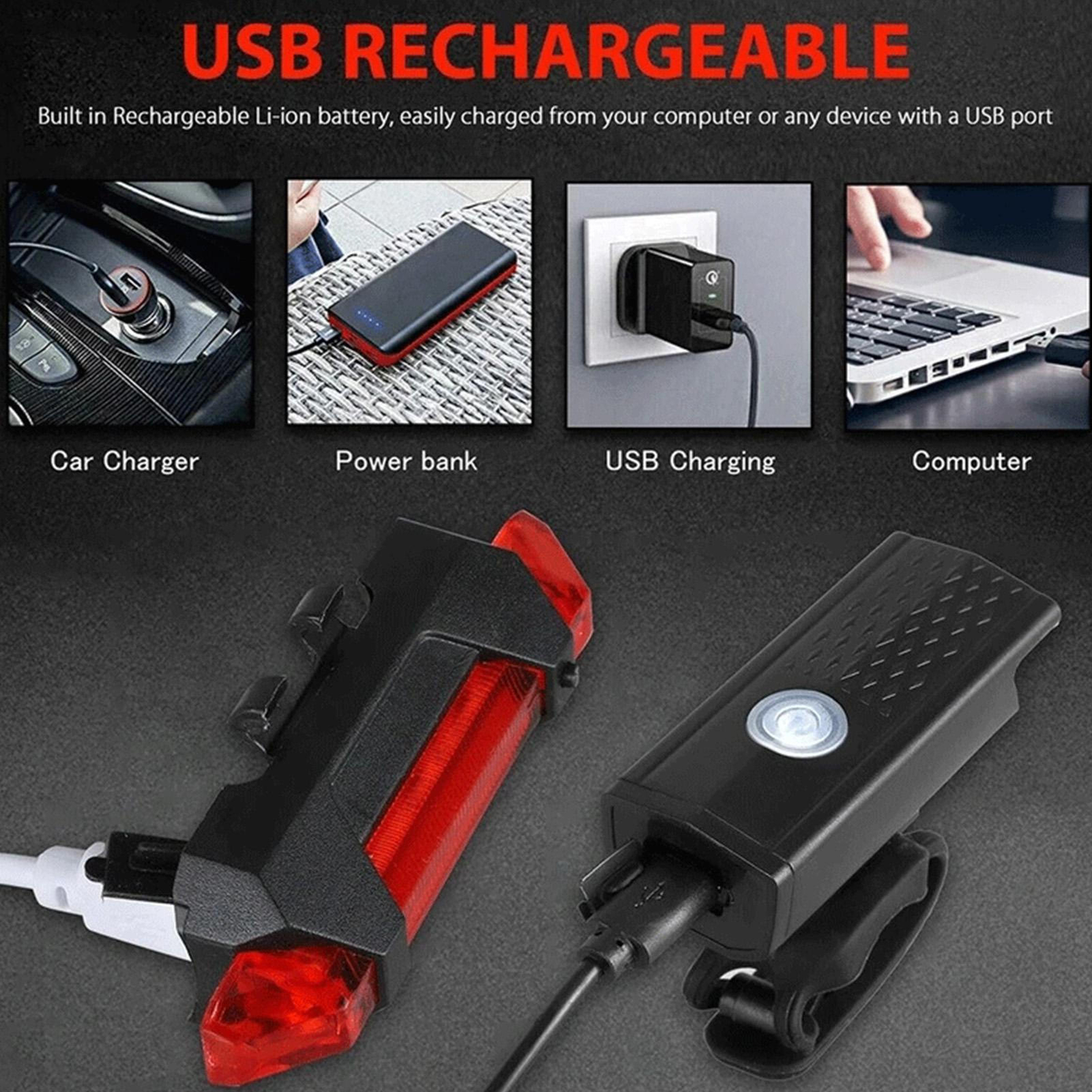 Lumintrail Bike Light 1000 Lumen USB Rechargeable LED Headlight Taillight Set