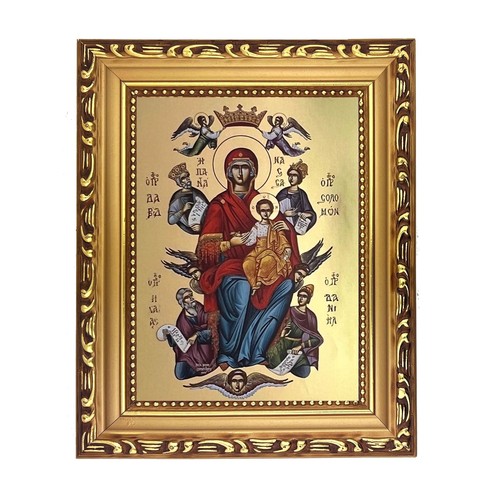 Virgin Child Queen Universe Gold Foil Greek Icon Frame Stand 7.25