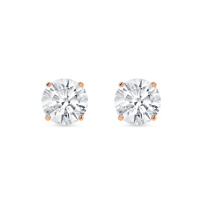 Pre-owned Shine Brite With A Diamond 5.5 Ct Round Earrings Studs Solid 14k Rose Gold Brilliant Cut Push Back Basket In White/colorless