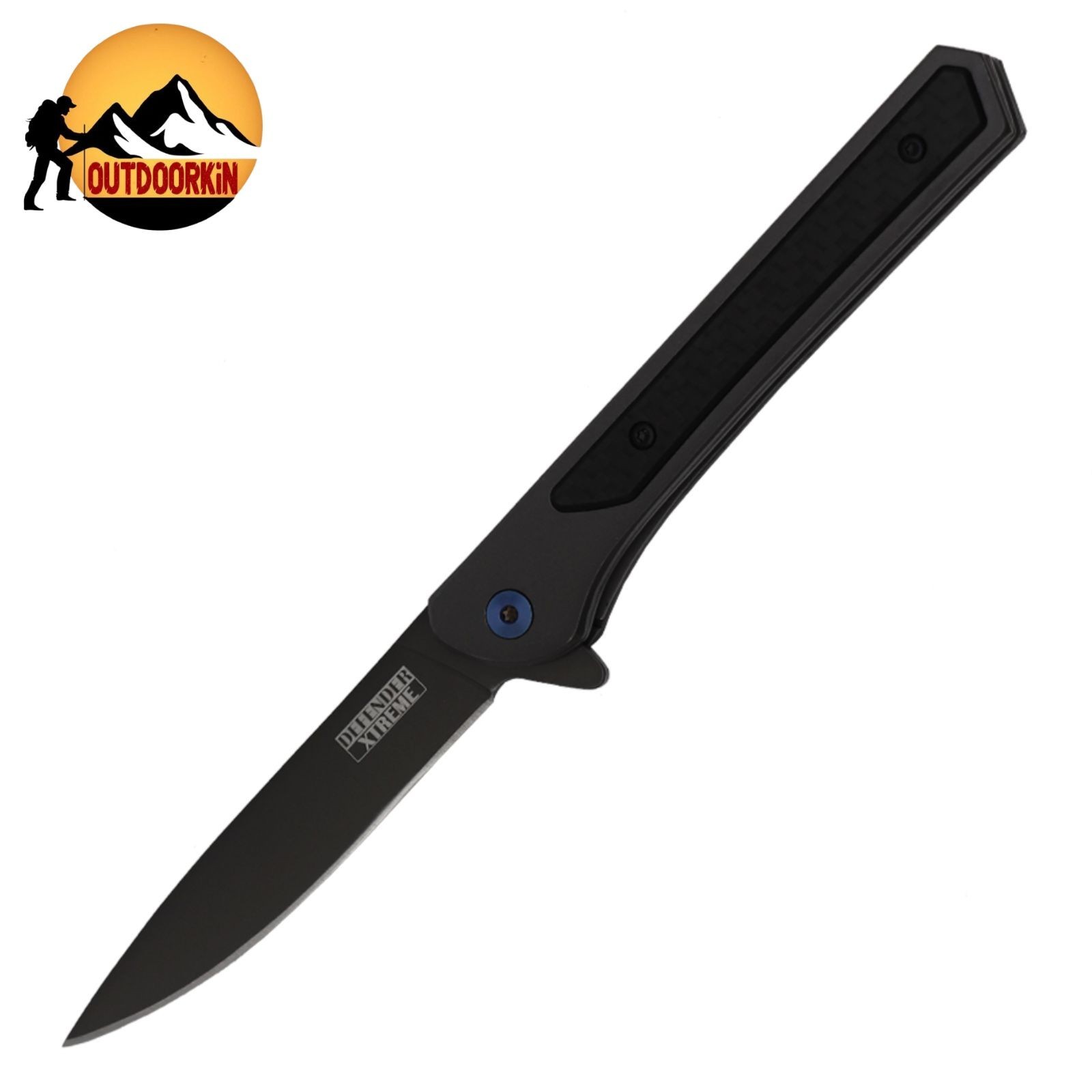 8" Tactical BLACK BALL BEARING Flip Open Folding THIN Pocket Knife w/ Sheath EDC