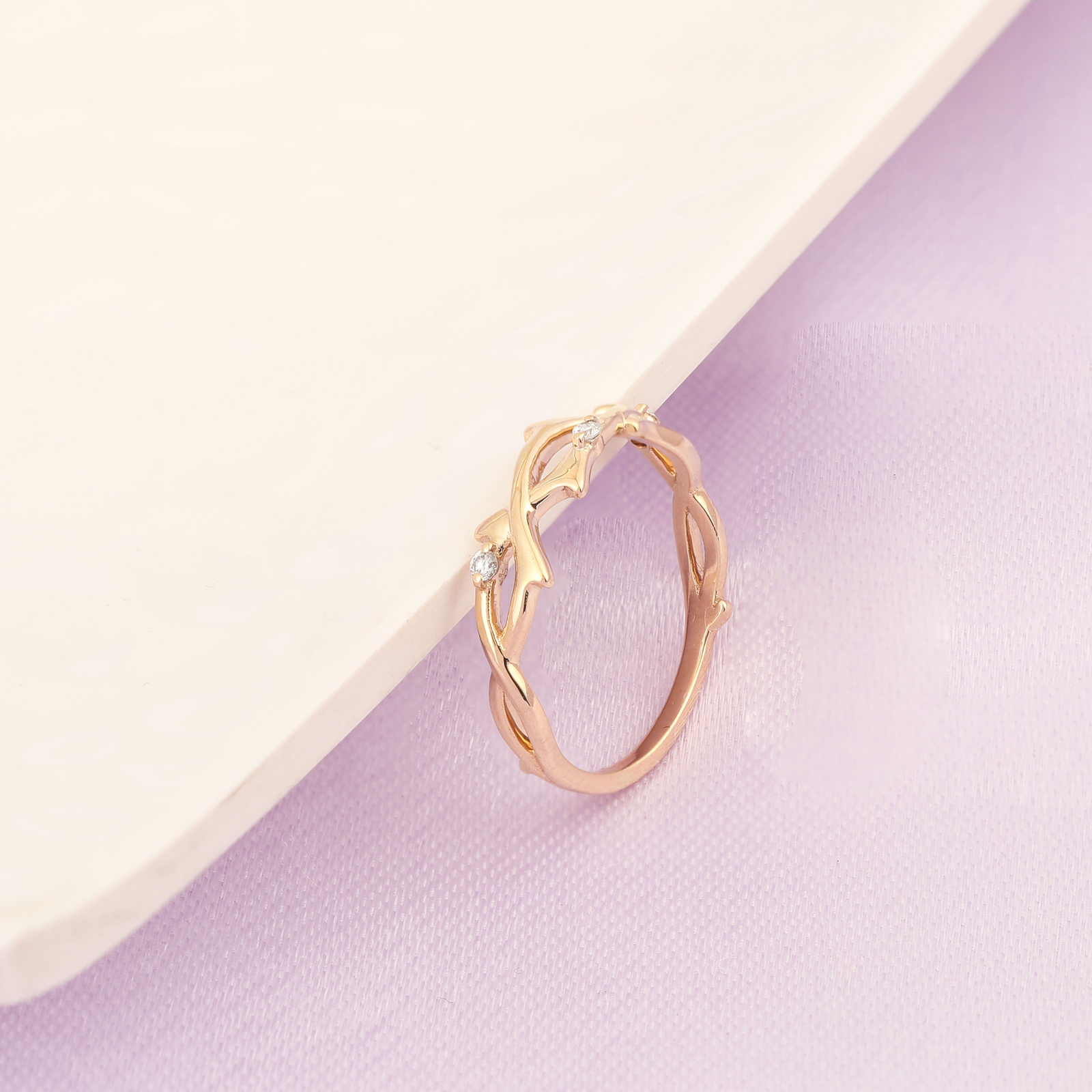 14K Gold 0.05 Ct. Lab-Created Diamond Tree Branch Design Ring Fine Jewelry