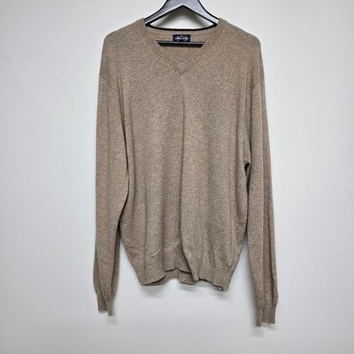 Allen Solly Sweater Mens XL Tan 100% Cashmere V-neck Classic Quiet Luxury