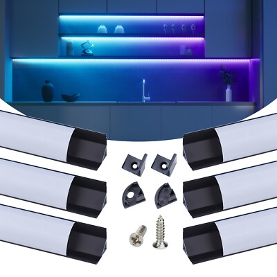 Muzata 6P 3.3FT/1M Black LED Channel System with Milky White Cover Lens V1SW