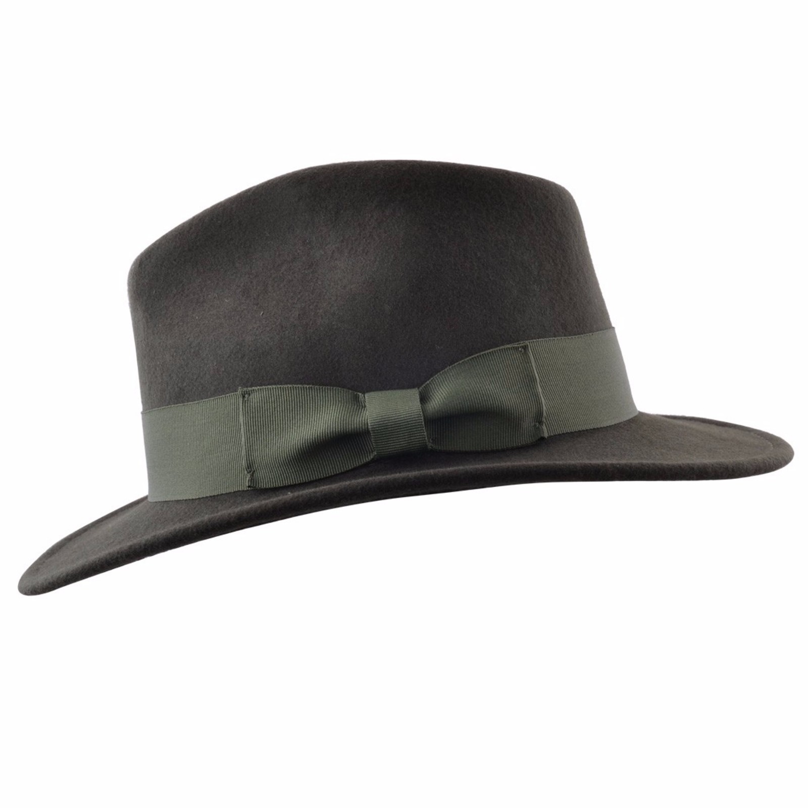 Gents Crushable Dark Green Indiana 100 Wool Felt Fedora Trilby With