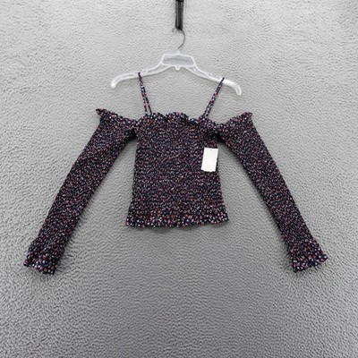 Polo Ralph Lauren Smocked Floral Cold Shoulder Long Sleeve Crop Top XS NEW